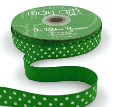 5/8 Inch Grosgrain Printed Dots Ribbon with Woven Edge - DD-8-46D CELERY/WHITE DOTS