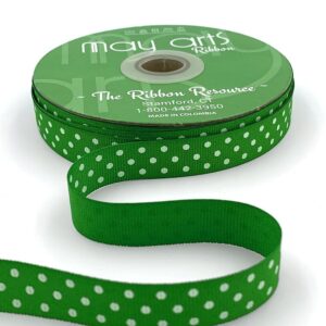 5/8 Inch Grosgrain Printed Dots Ribbon with Woven Edge - DD-8-46D CELERY/WHITE DOTS