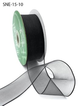 1.5 Inch Soft Sheer Ribbon with Thin Solid Edge - SNE-15-10 BLACK