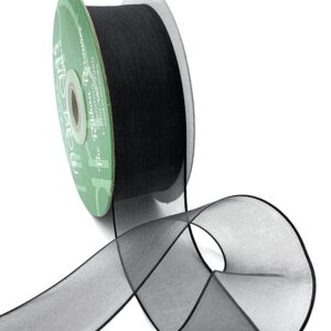 1.5 Inch Soft Sheer Ribbon with Thin Solid Edge - SNE-15-10 BLACK