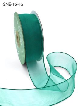 1.5 Inch Soft Sheer Ribbon with Thin Solid Edge - SNE-15-15 GREEN