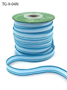 1/2 Inch Grosgrain Multi-Color Striped Ribbon with Woven Edge - TG-9-04N BLUE/TURQUOISE/WHITE