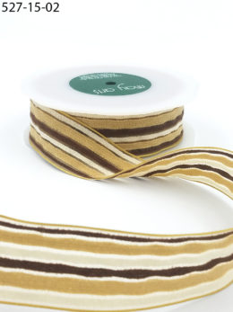 1.5 Inch Multi-Color Fuzzy Striped Ribbon with Woven Edge - 527-15-02 Brown/Tan/White