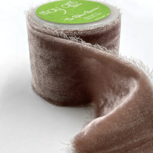 ~1 3/8 Inch Silk Velvet Ribbon With Frayed Edge - SKVF-5-02N Champagne
