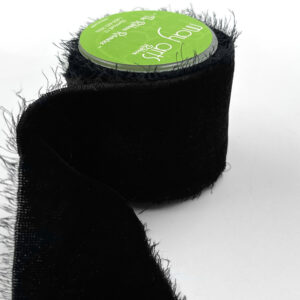 ~1 3/8 Inch Silk Velvet Ribbon With Frayed Edge - SKVF-5-10N Black