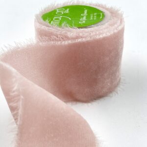 ~1 3/8 Inch Silk Velvet Ribbon With Frayed Edge - SKVF-5-17N Pink