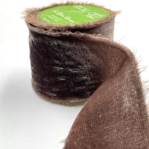 ~1 3/8 Inch Silk Velvet Ribbon With Frayed Edge - SKVF-5-35N Taupe Brown