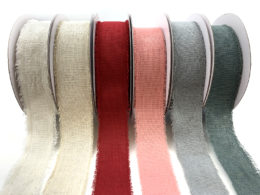 1.5" Frayed Edge Linen Cotton Ribbons