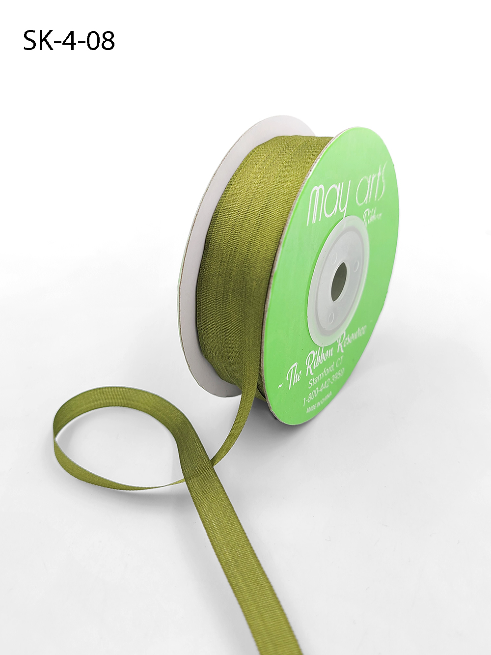 1/8 Inch Silk Ribbon - May Arts - SK16 - Olive Green - 10 yards