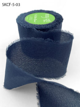 Navy Blue Frayed Edge Silk Chiffon Ribbon