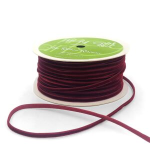 1/8 inch Velvet String Cord Ribbon with Woven Edge - 389-18-24 BURGUNDY (NEW)