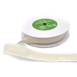 1 Inch Frayed Edge Cotton Ribbon - 468-1-01 ANTIQUE IVORY FRAYED COTTON BLEND RIBBON