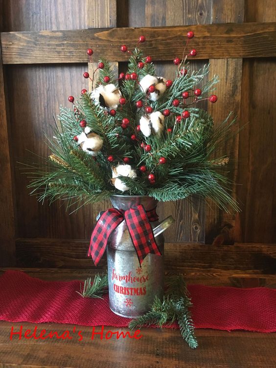 Buffalo Plaid Ribbon Table Floral Mason Jar Arrangement Decor Idea