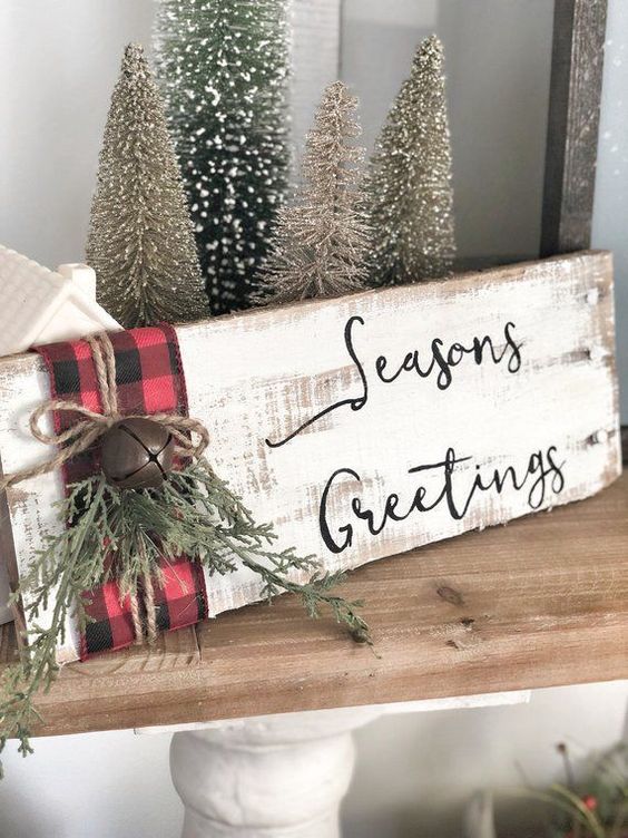 Buffalo Plaid Ribbon Seasons Greetings Sign Home Decor Idea