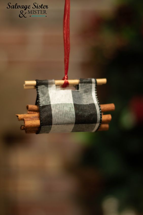 Buffalo Plaid Ribbon DIY Camping Christmas Ornament Decor Idea