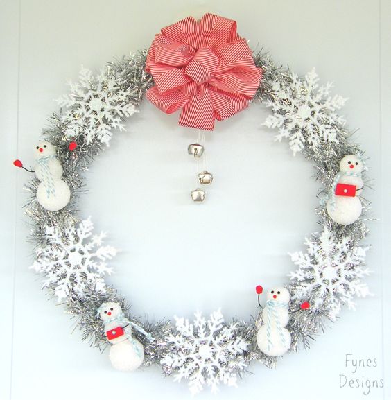 Christmas Holiday DIY Decor SNowman Wreath with Chevron Ribbon