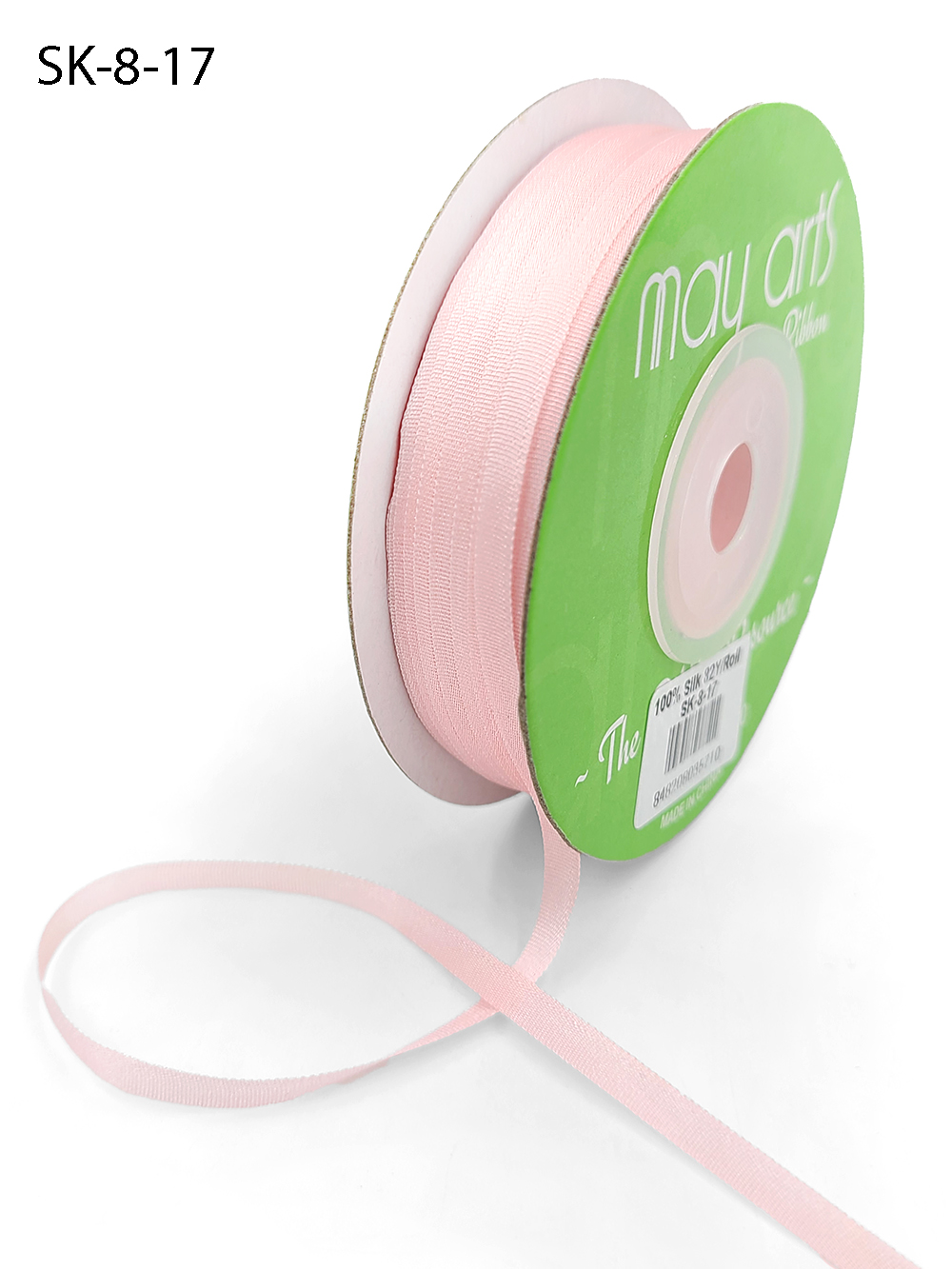 May Arts 1/8-Inch Wide Ribbon, Pink Silk Ribbon