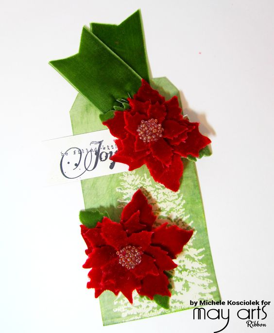 Gift Tag Christmas Gift Wrap Idea red velvet green velvet ribbon