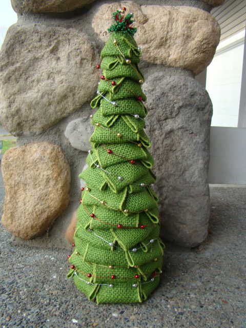 Christmas DIY Holiday Decor Christmas Tree with Green Burlap Ribbon