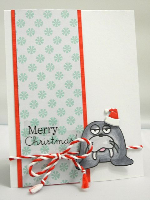 make your own walrus christmas card with red and white string 