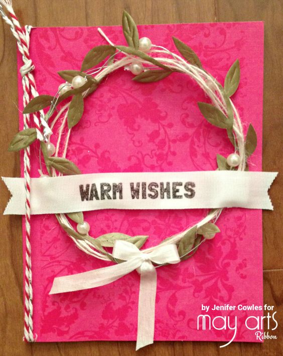 make your own christmas wreath christmas card with twine pearl string and leaf ribbon