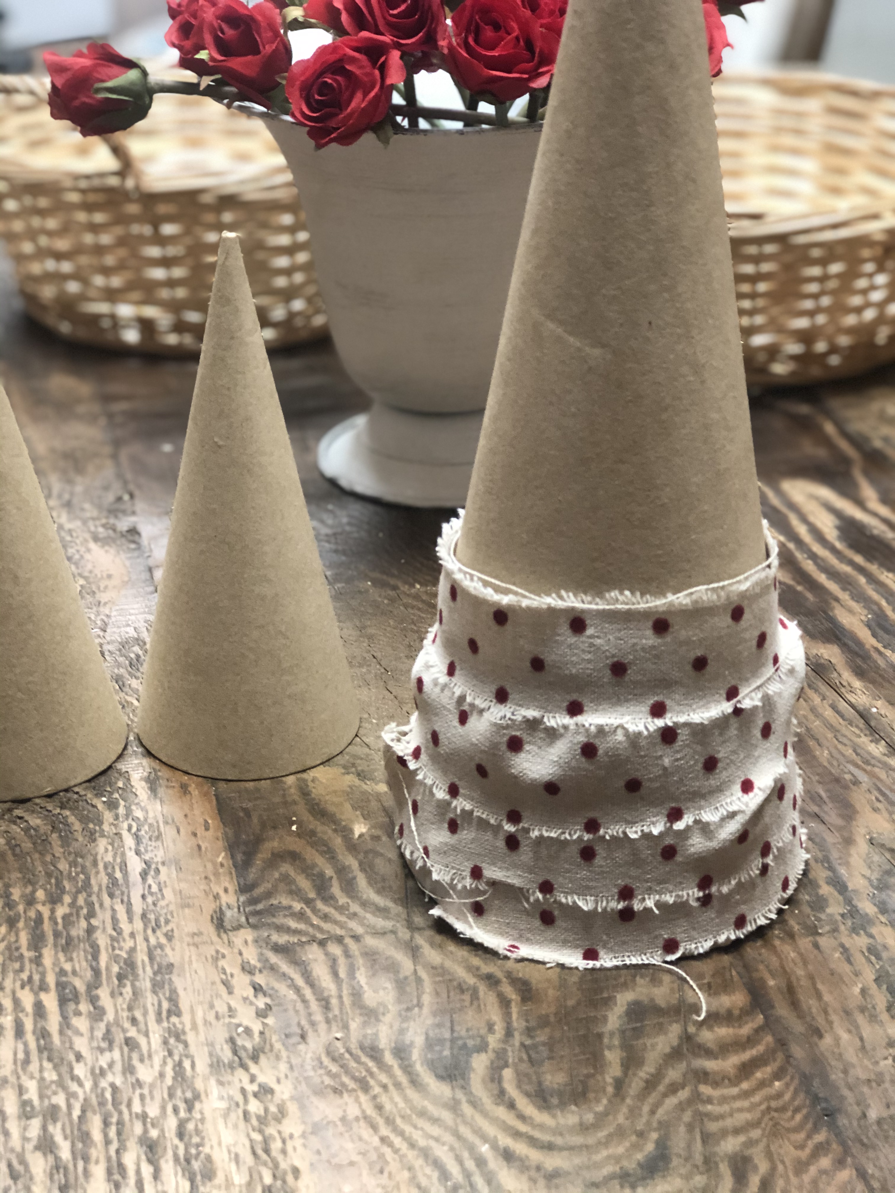 DIY Ribbon Cone Tree Cotton with Velvet Polka Dot Ribbon