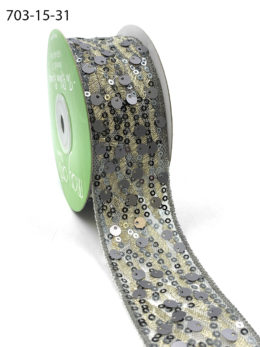 Silver Soft Mult-Sequin Woven Waved Mesh Ribbon