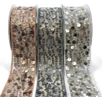 1.5" Mult-Sequin Woven Waved Mesh Ribbons