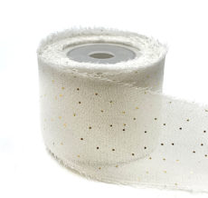 Mini Gold Polka Dot White Silk Georgette Ribbon