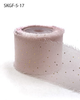 Mini Gold Polka Dot Petal Pink Silk Georgette Ribbon