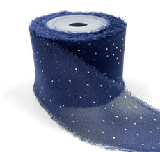 Mini Gold Polka Dot Navy Silk Georgette Ribbon