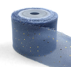 Mini Gold Polka Dot Slate Blue Silk Georgette Ribbon