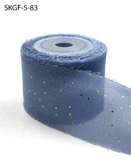 Mini Gold Polka Dot Slate Blue Silk Georgette Ribbon