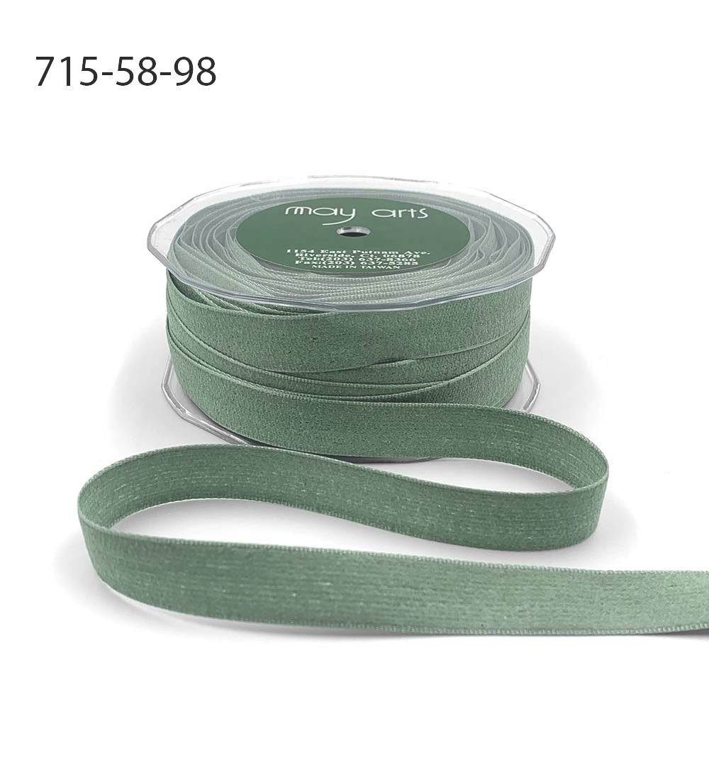 May Arts - 1.5 Inch Faux Linen Ribbon with Fuzzy Wired Edge - Brown/Green  (528-15-33) The Rubber Buggy
