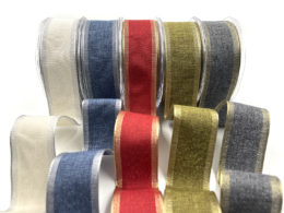 1.5 Inch Woven Chambray Lined Metallic Edge Ribbon