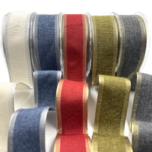 1.5 Inch Woven Chambray Lined Metallic Edge Ribbon