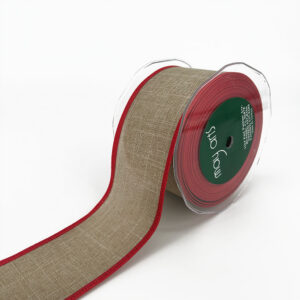 2.5 Inch Christmas Loose Weave Faux Linen Thick Border Ribbon - 718-25-02N Red/Natural