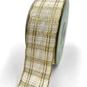 724-138-09 Ivory & Gold Metallic Plaid