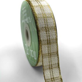 724-34-09 Ivory & Gold Metallic Plaid