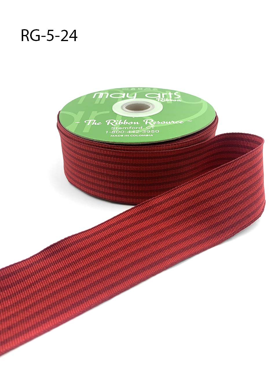 May Arts - 1/4 Inch Twill Chevron Stripe Ribbon with Woven Edge - Red  (382-14-14) - The Rubber Buggy