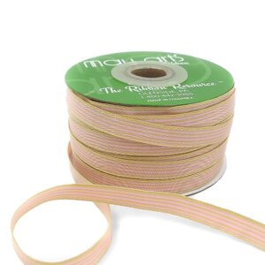 3/8 Inch Woven Grosgrain Stripe Ribbon with Woven Edge - RG-8-12 - LIGHT PINK/IVORY STRIPES