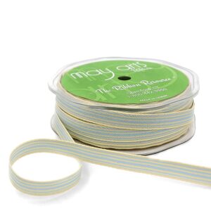3/8 Inch Woven Grosgrain Stripe Ribbon with Woven Edge - RG-8-18 - LIGHT BLUE/OATMEAL STRIPES