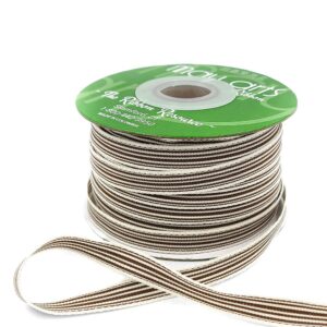 3/8 Inch Woven Grosgrain Stripe Ribbon with Woven Edge - RG-8-33 - BROWN/OATMEAL STRIPES