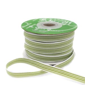 3/8 Inch Woven Grosgrain Stripe Ribbon with Woven Edge - RG-8-46 - CELERY/WHITE STRIPES