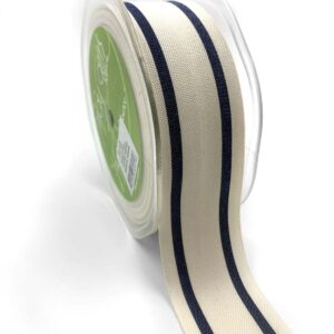 1.5 Inch Cotton Blend Woven Double Stripe Ribbon with Woven Edge - 385-15-03 Navy