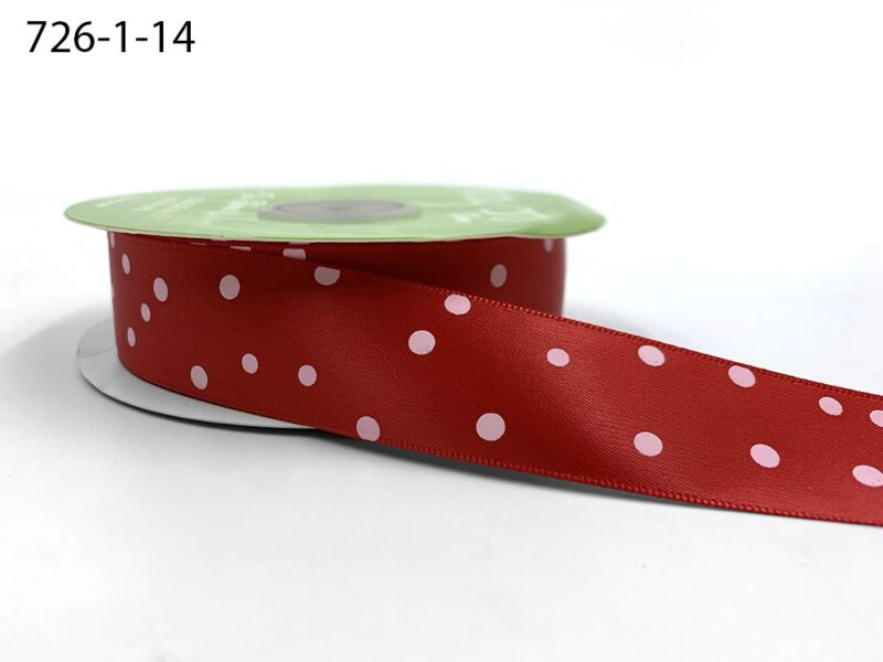 ~1 Inch Satin Holiday Print Ribbon with Woven Edge - 726-1-14 Red & Pale Pink Confetti Dot Print Ribbon