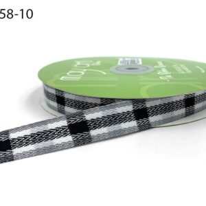 ~5/8 Inch Woven Tartan Plaid Twill Ribbon - 730-58-10 White/Black/Grey Tartan
