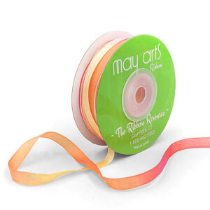 1/4 Inch 100% Hand-Dyed Variegated (multi-color) Silk Ribbon with Woven Edge - SKM-4-28 Yellow/Fuchsia/Orange (NEW)