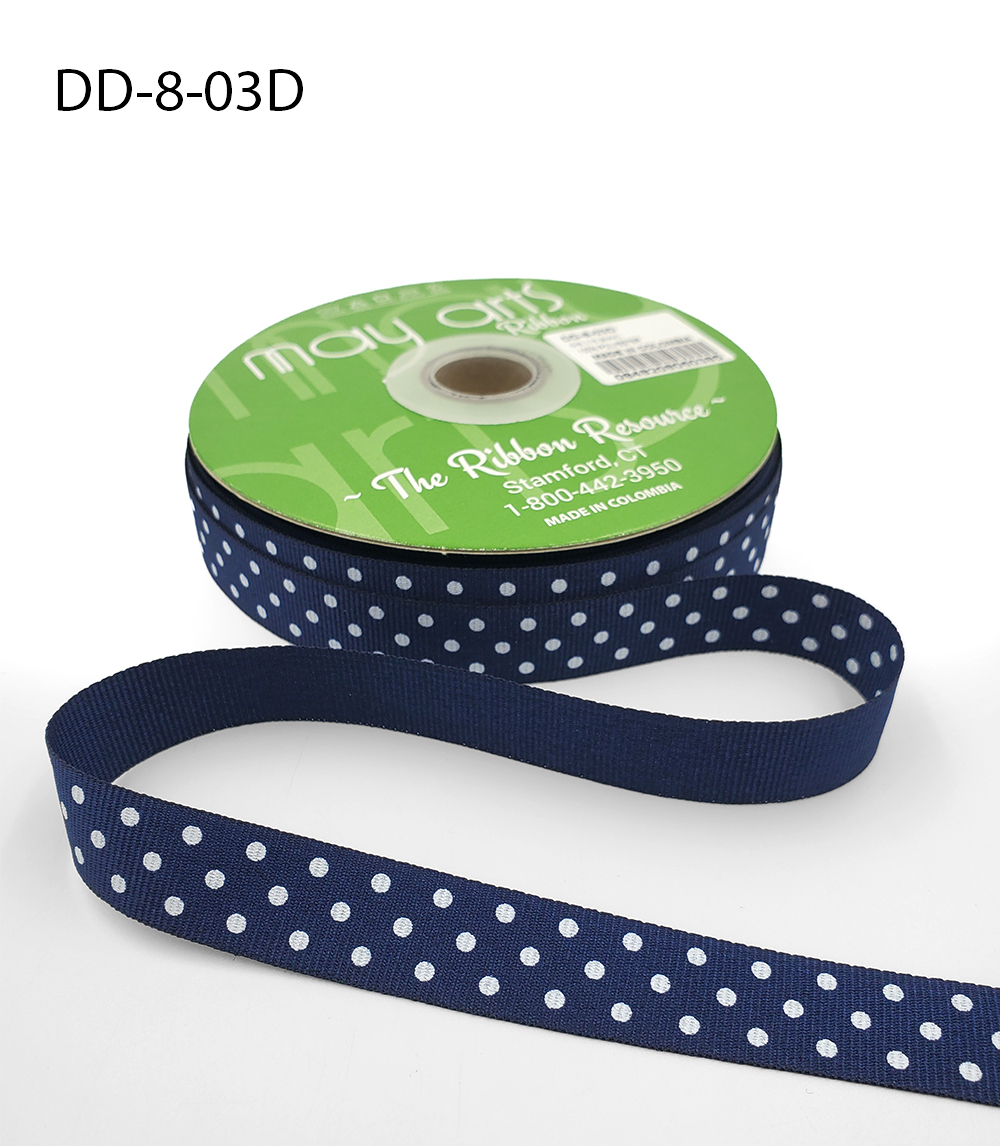 Grosgrain Ribbon with White Polka Dots - 3/8 inch