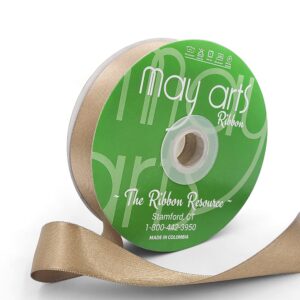 ~7/8 Inch (24MM) Luster Double Faced Satin Ribbon with Woven Edge - HA-78-08L TAUPE LUSTER